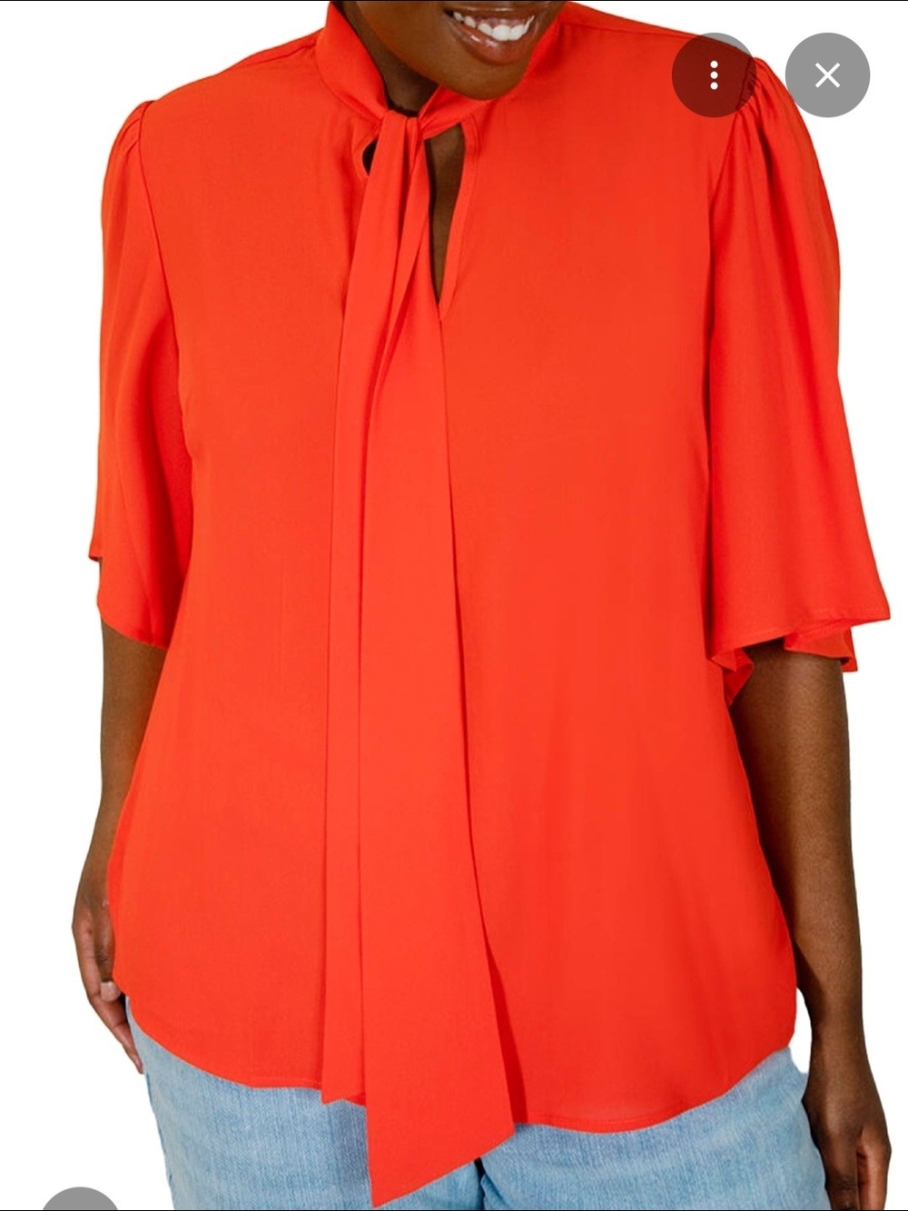 Women’s Orange Tie-Neck Blouse